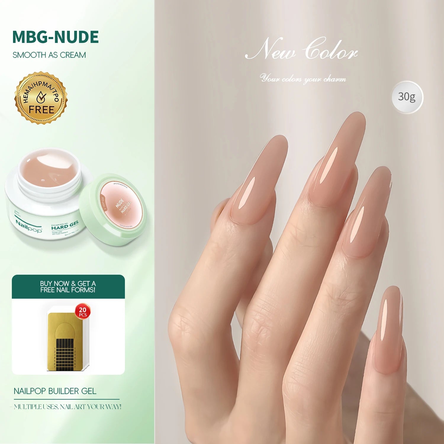 Nailpop Milky Smooth Builder Gel 30g / 100g – Self-Leveling Hard Gel for Nail Extension & Apex Building - Roomsium