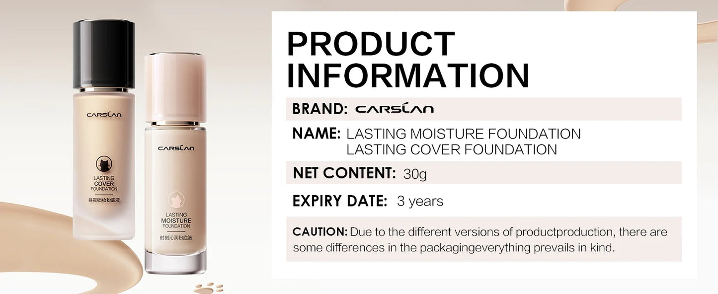 CARSLAN Long-Lasting Matte Liquid Foundation – Full Coverage Base
