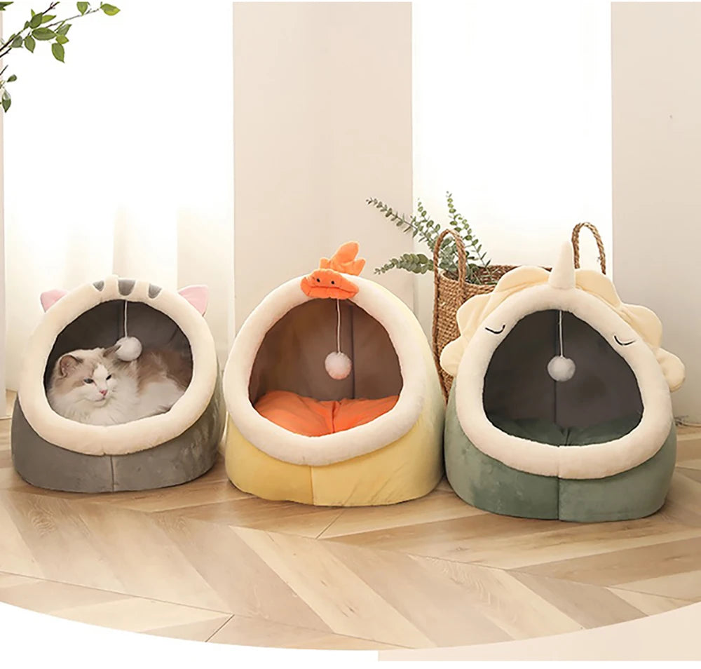 Deep Sleep Cat Bed – Foldable Cartoon Pet Cave Bed with Removable Cushion