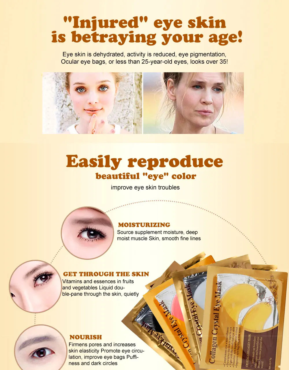 20Pcs (10 Pairs) Gold Collagen Crystal Eye Masks – Firming, Hydrating & Anti-Puffiness Eye Patches - Roomsium
