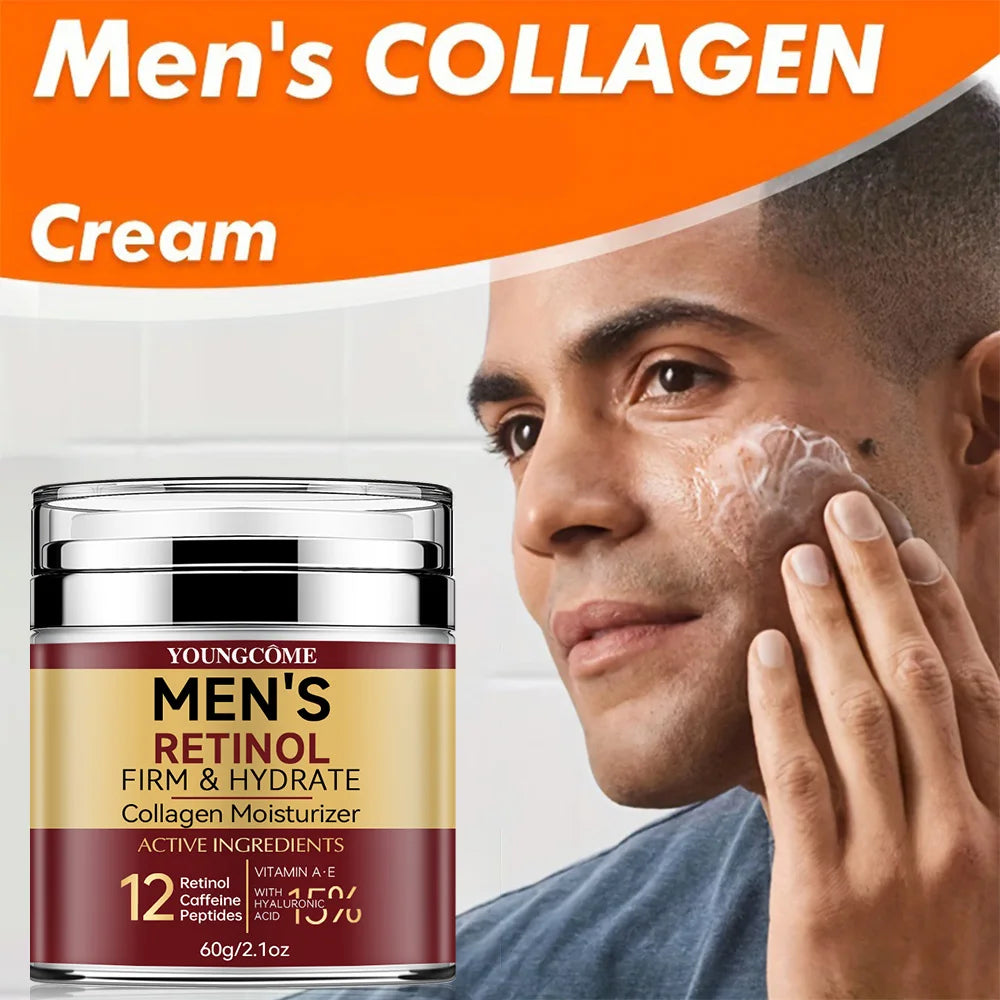 Men's Collagen Cream with a man applying cream to his face