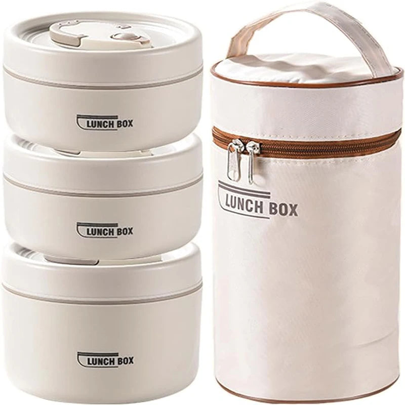 Portable Insulated Food Lunch Container Set – 3 Stackable Stainless Steel Bento Boxes