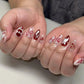 24PCS Wine Red Almond Press-On Nails with Rabbit Design