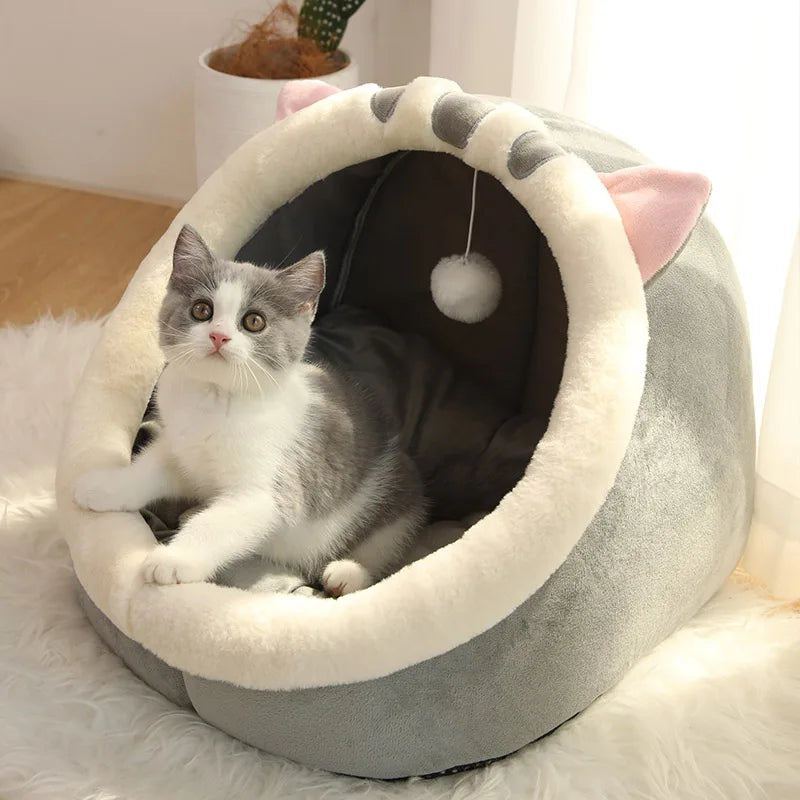 Deep Sleep Cat Bed – Foldable Cartoon Pet Cave Bed with Removable Cushion