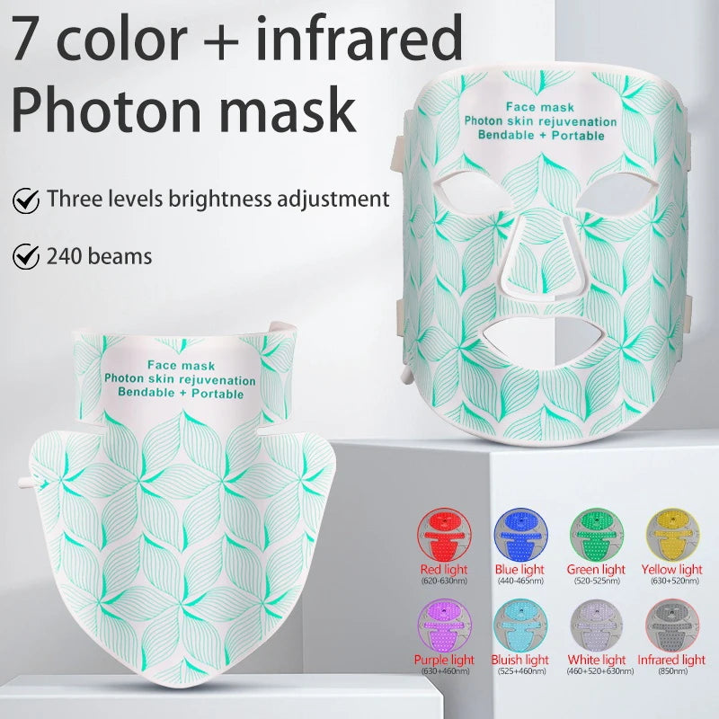 7-Color LED Face & Neck Mask with Infrared Light – Skin Rejuvenation & Anti-Aging Light Therapy