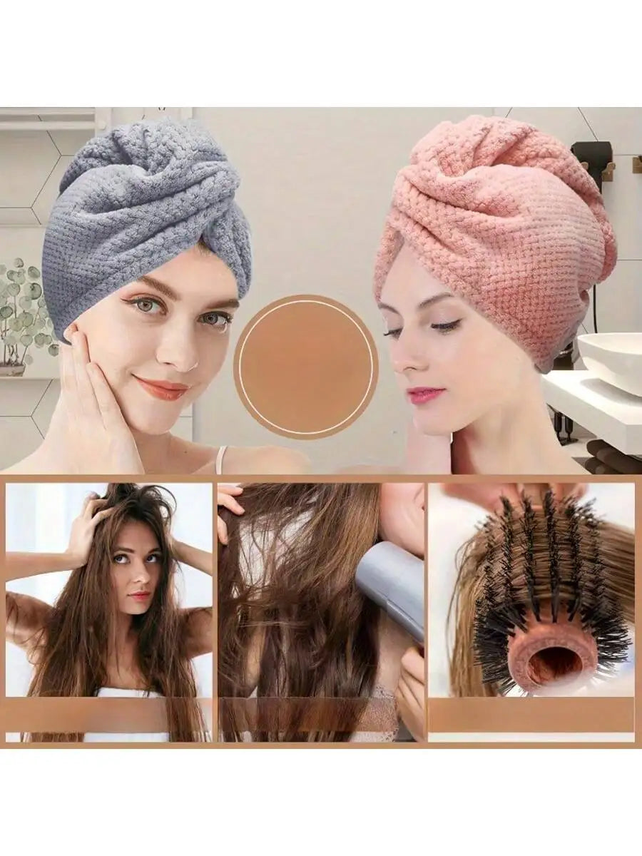 Absorbent Hair Towel Wrap Button Closure