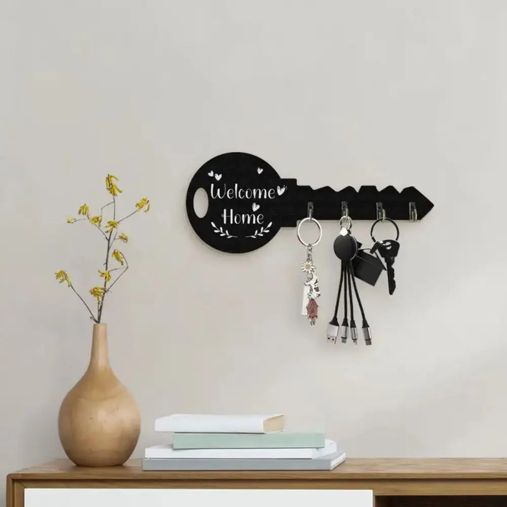 Bohemian Style Wooden Key Stand with Shelf & Hook – Wall-Mounted Organizer