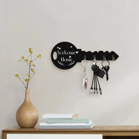 Bohemian Style Wooden Key Stand with Shelf & Hook – Wall-Mounted Organizer