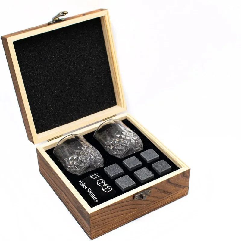 Whiskey Stones & Glasses Gift Set – Granite Chilling Stones