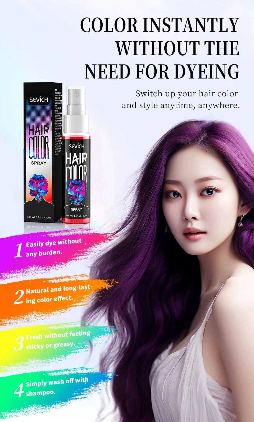 Temporary Hair Color Spray 30ml – Washable Styling Color