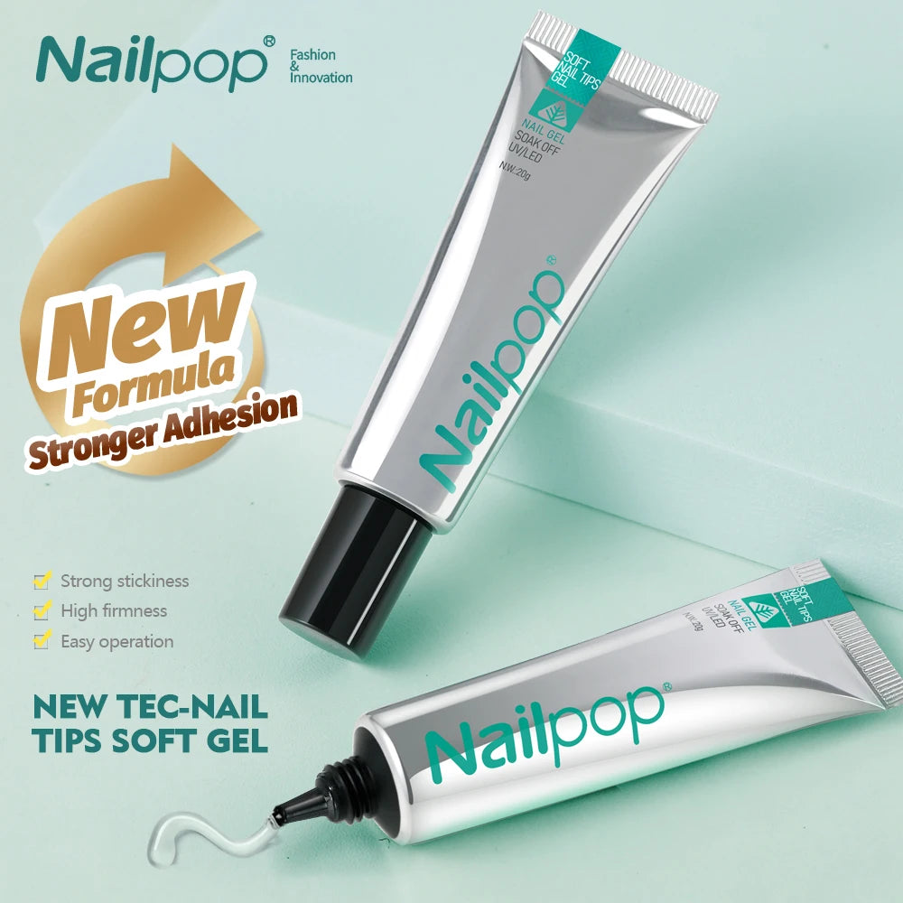 Nailpop Pro Soft Nail Tips Gel Glue 20g – UV/LED Adhesive for Fake Nails & Gel Extensions - Roomsium