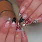 24PCS Wine Red Almond Press-On Nails with Rabbit Design