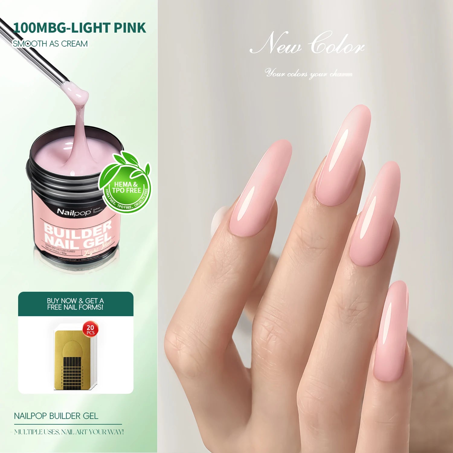 Nailpop Milky Smooth Builder Gel 30g / 100g – Self-Leveling Hard Gel for Nail Extension & Apex Building - Roomsium