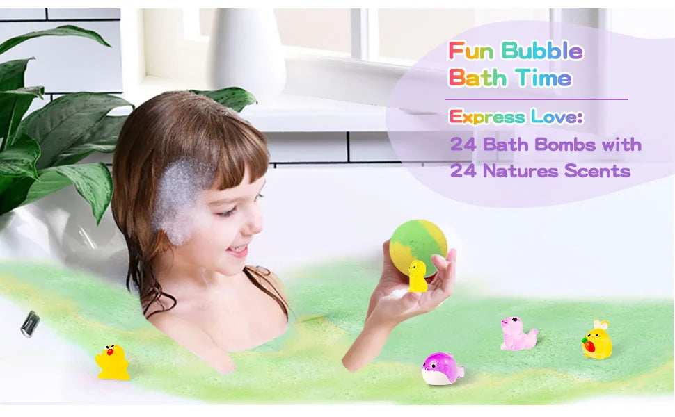 Bath Bombs for Kids with Surprise Inside – 24 Pack Bubble Bath Fizzies