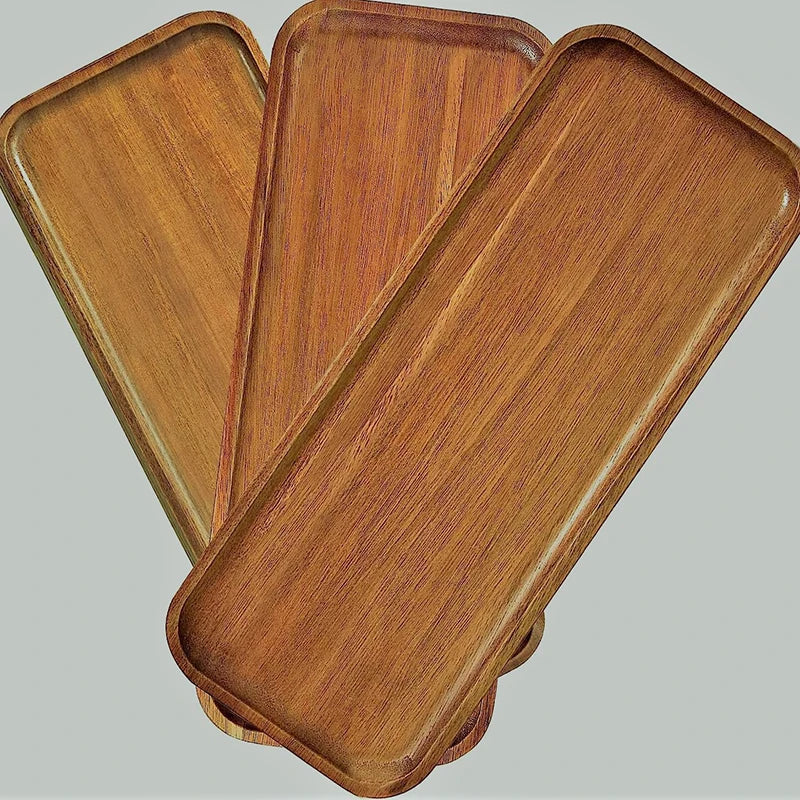 Japanese-Style Solid Wood Food Tray – Round & Rectangular Wooden Serving Plate for Snacks, Desserts & Tea