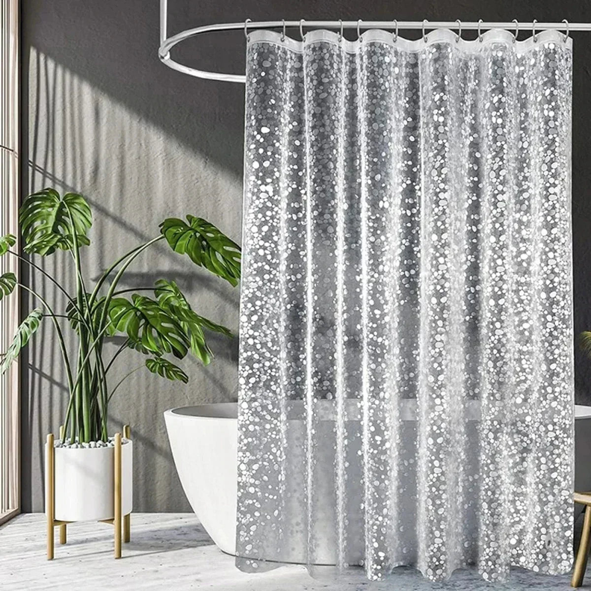 Transparent PEVA Shower Curtain Liner with Hooks – Waterproof Cobblestone Design - Roomsium