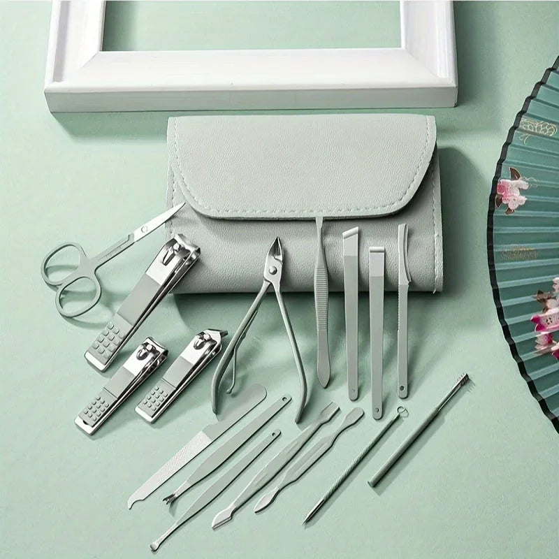 16-Piece Professional Nail Clipper & Cuticle Nipper Set – Manicure & Pedicure Kit with Travel Case - Roomsium