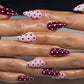 24PCS Wine Red Almond Press-On Nails with Rabbit Design