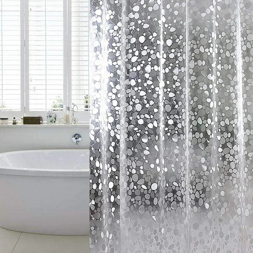 Transparent PEVA Shower Curtain Liner with Hooks – Waterproof Cobblestone Design - Roomsium