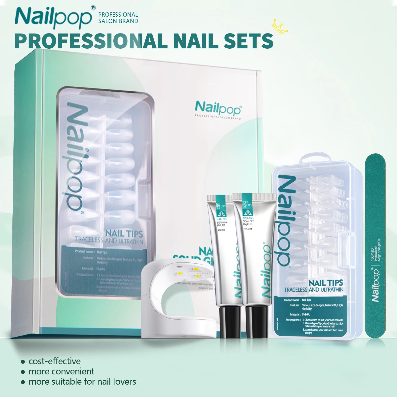 Nailpop Nail Extension Kit 600pcs Soft Gel Nail Tips with Glue Gel & UV Lamp – Fast Nail Extension Set for DIY & Professional Use - Roomsium