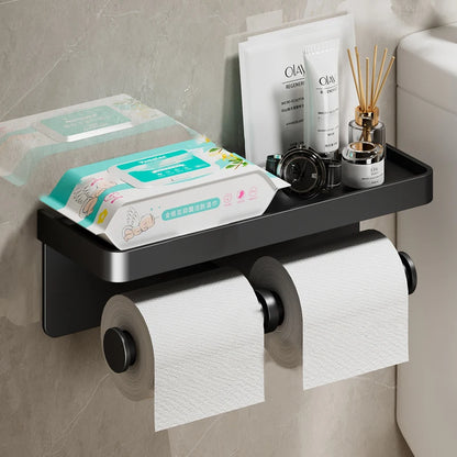 Aluminum Alloy Paper Holder – No-Drill Wall-Mounted Toilet & Kitchen Paper Roll Holder