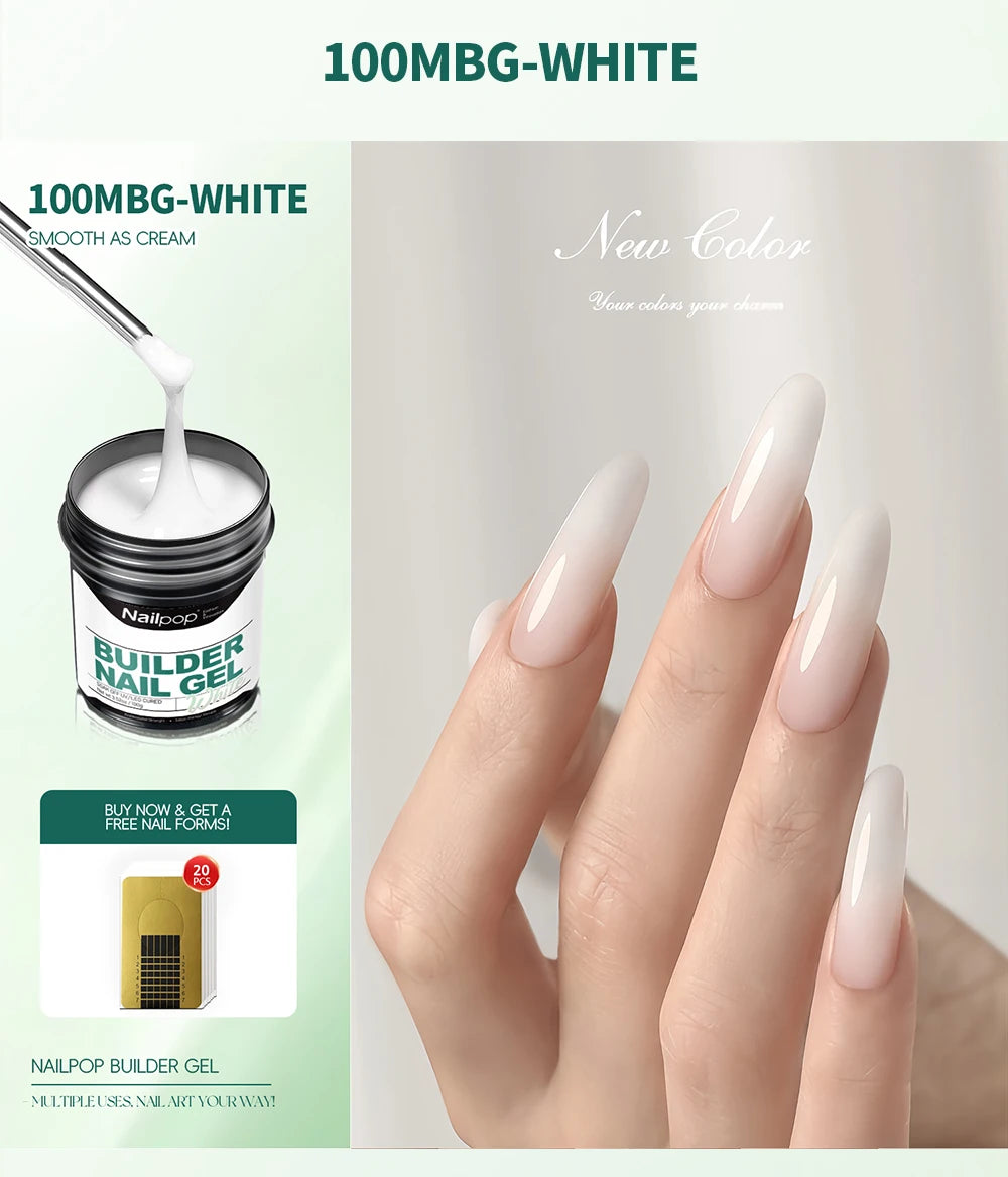 Nailpop Milky Smooth Builder Gel 30g / 100g – Self-Leveling Hard Gel for Nail Extension & Apex Building - Roomsium