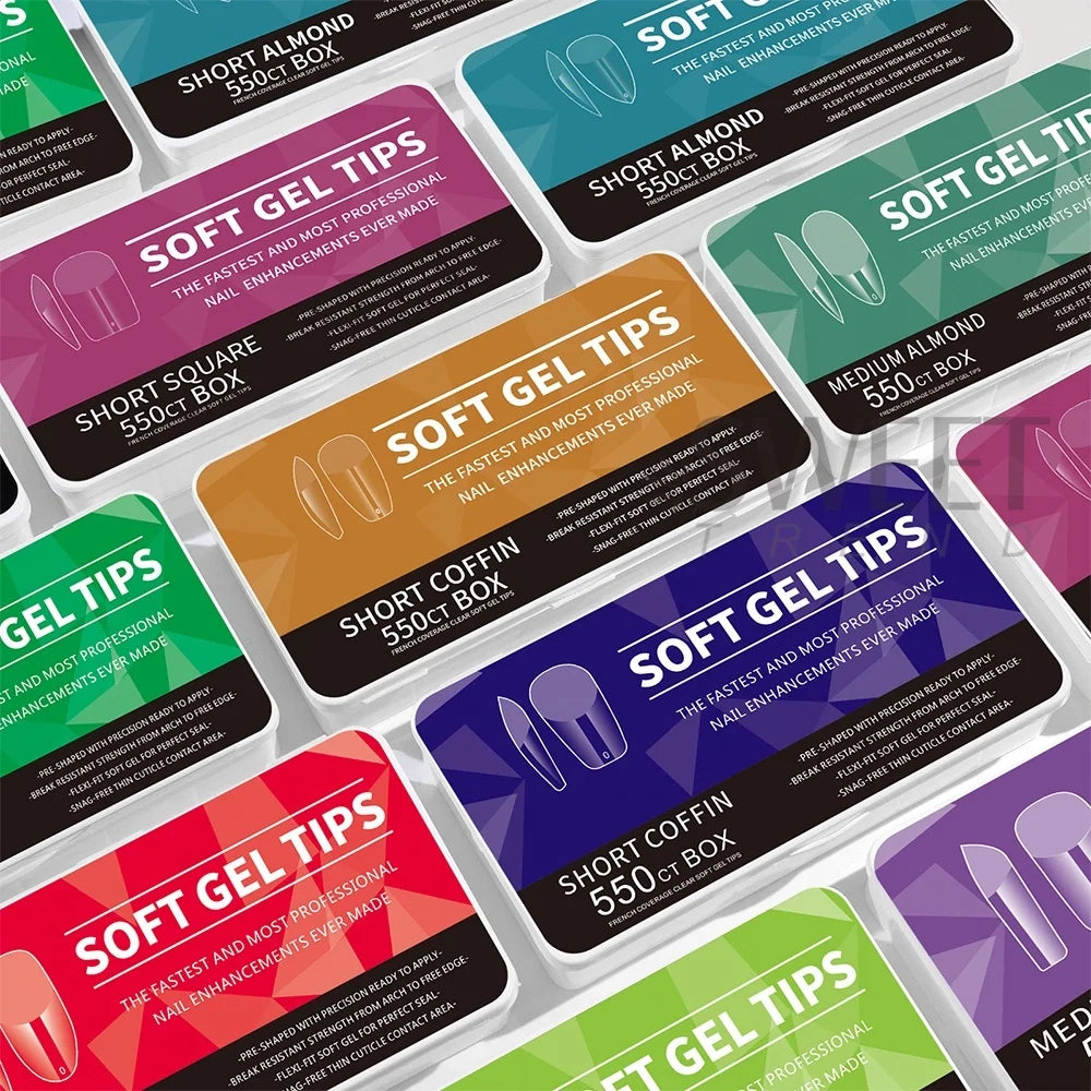 550pcs Soft Gel Full Cover Nail Tips – Almond & Coffin