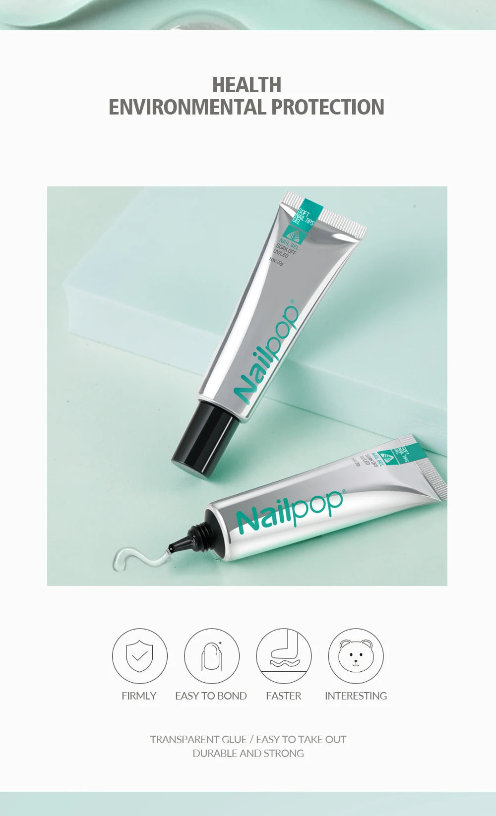 Nailpop Pro Soft Nail Tips Gel Glue 20g – UV/LED Adhesive for Fake Nails & Gel Extensions - Roomsium