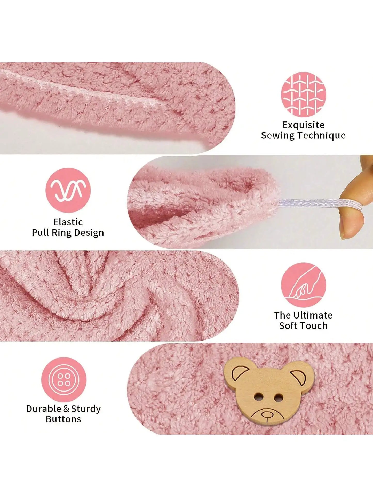 Absorbent Hair Towel Wrap Button Closure