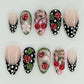 24PCS Wine Red Almond Press-On Nails with Rabbit Design