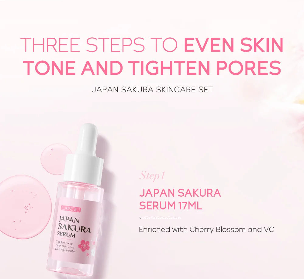 LAIKOU Vitamin C Sakura & Snail 3-Piece Skincare Set – Travel Size Face Care Kit - Roomsium