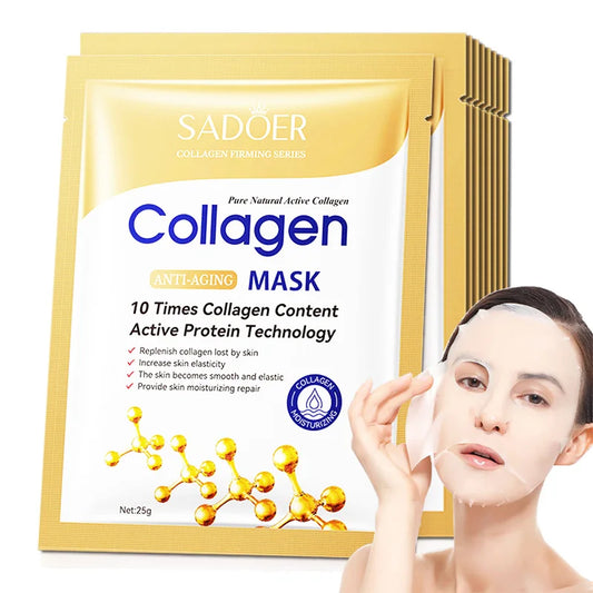 SADOER Collagen Anti-Wrinkle Face Sheet Mask – Moisturizing & Brightening Skincare (10pcs)