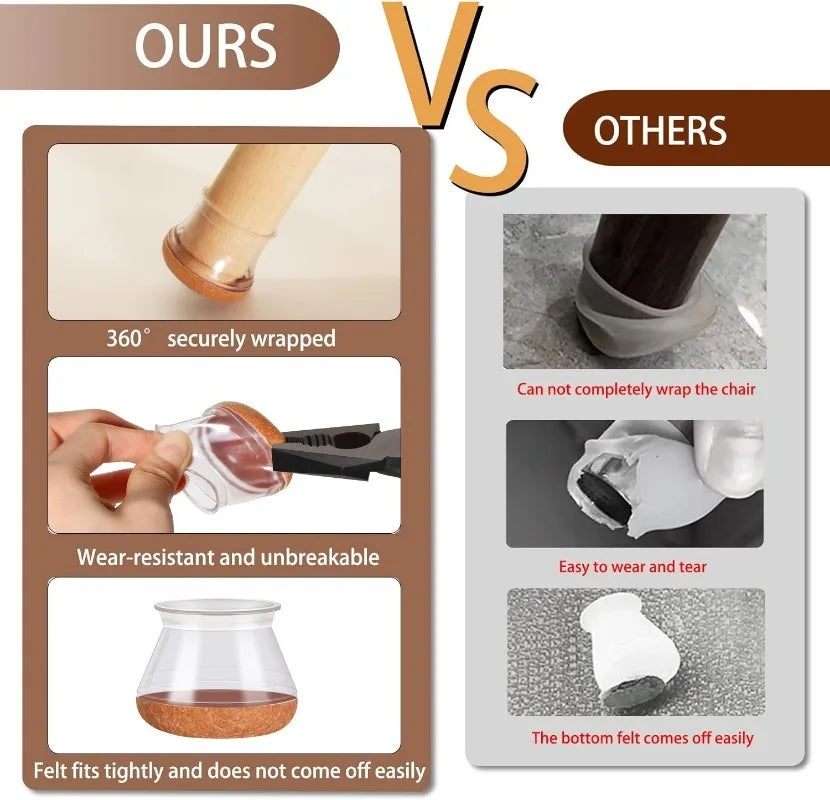 24Pcs Chair Leg Floor Protectors for Hardwood Floors, Silicone Chair Caps Covers Furniture Pads Sliders  Wrapped Felt Bottom - Roomsium