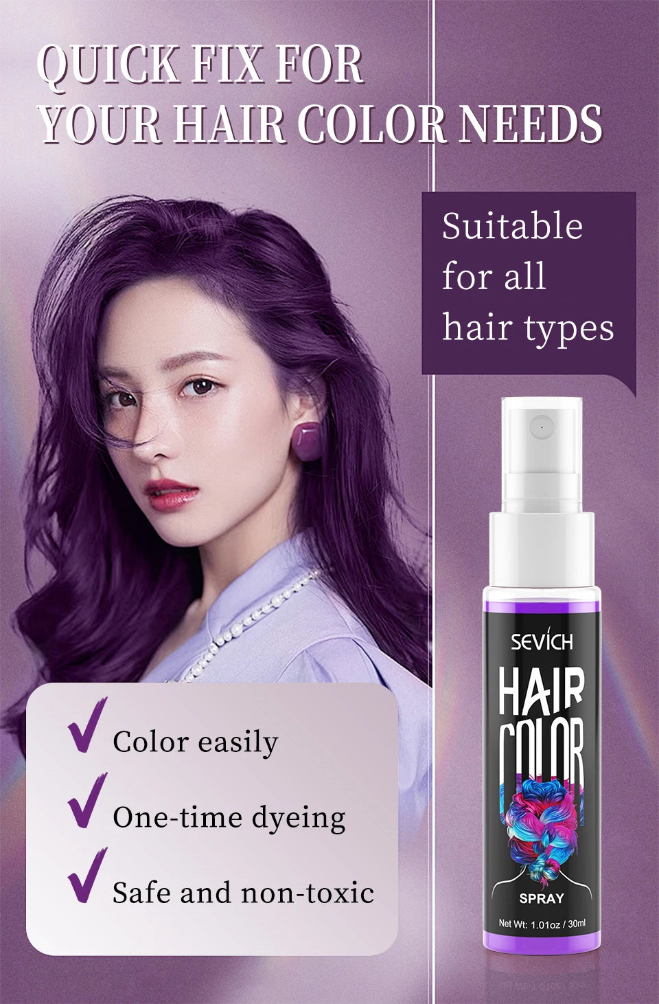 Temporary Hair Color Spray 30ml – Washable Styling Color