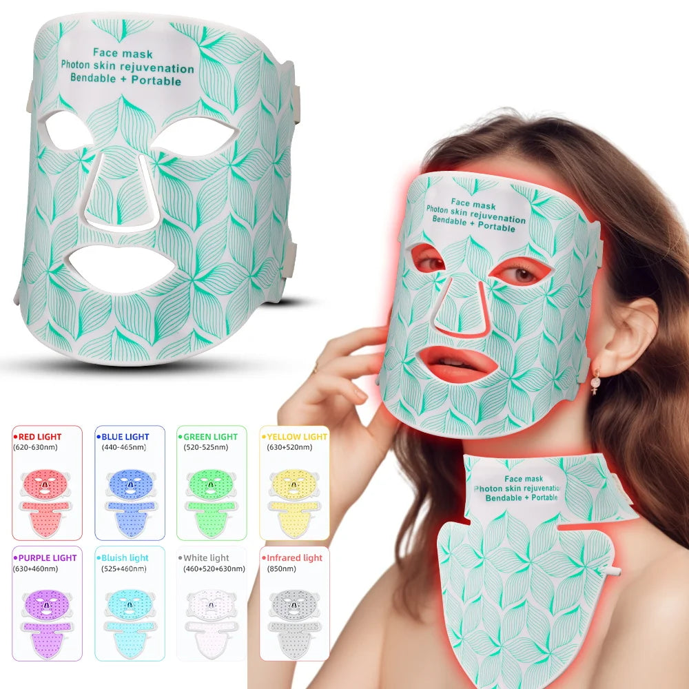 7-Color LED Face & Neck Mask with Infrared Light – Skin Rejuvenation & Anti-Aging Light Therapy