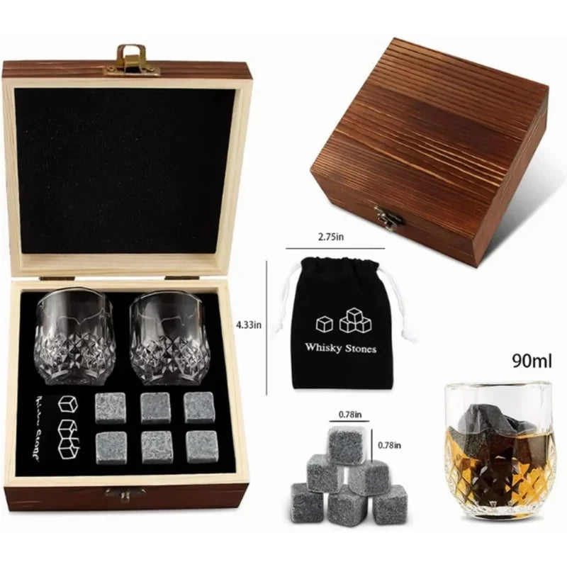 Whiskey Stones & Glasses Gift Set – Granite Chilling Stones