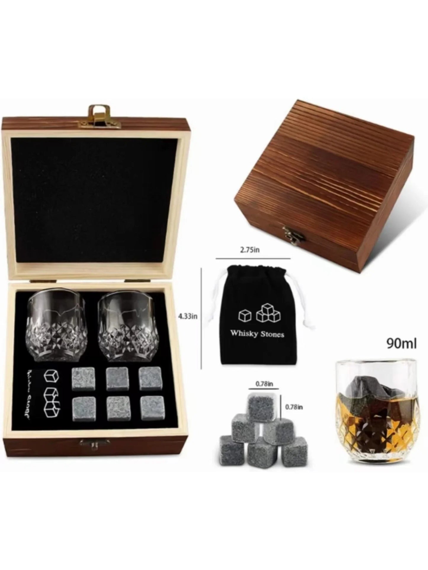Whiskey Stones & Glasses Gift Set – Granite Chilling Stones