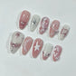 24PCS Wine Red Almond Press-On Nails with Rabbit Design