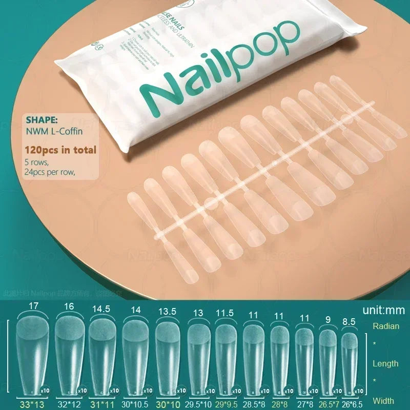 NAILPOP 120pcs Soft Gel Full Cover Press On Nails – Coffin Clear / Semi-Matte False Nail Tips - Roomsium