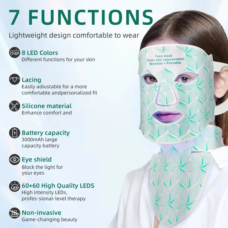 7-Color LED Face & Neck Mask with Infrared Light – Skin Rejuvenation & Anti-Aging Light Therapy