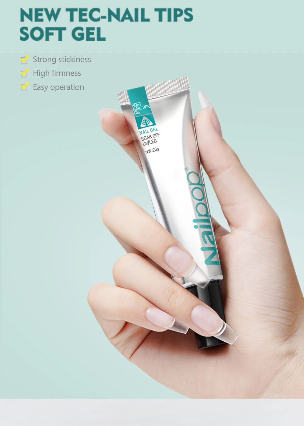 Nailpop Pro Soft Nail Tips Gel Glue 20g – UV/LED Adhesive for Fake Nails & Gel Extensions - Roomsium