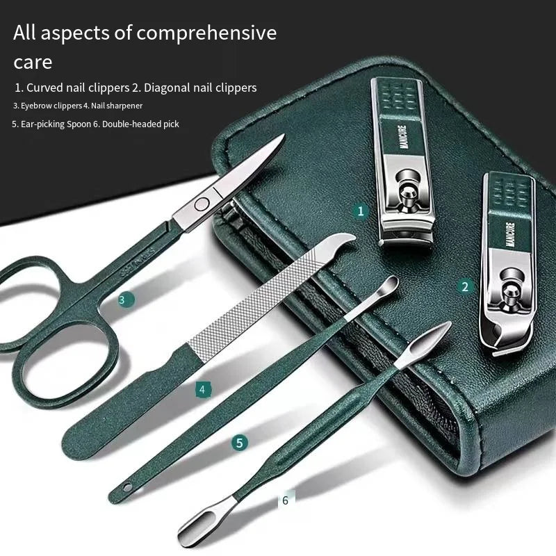 6-Piece Stainless Steel Nail Clipper Set – Portable Manicure & Pedicure Kit - Roomsium