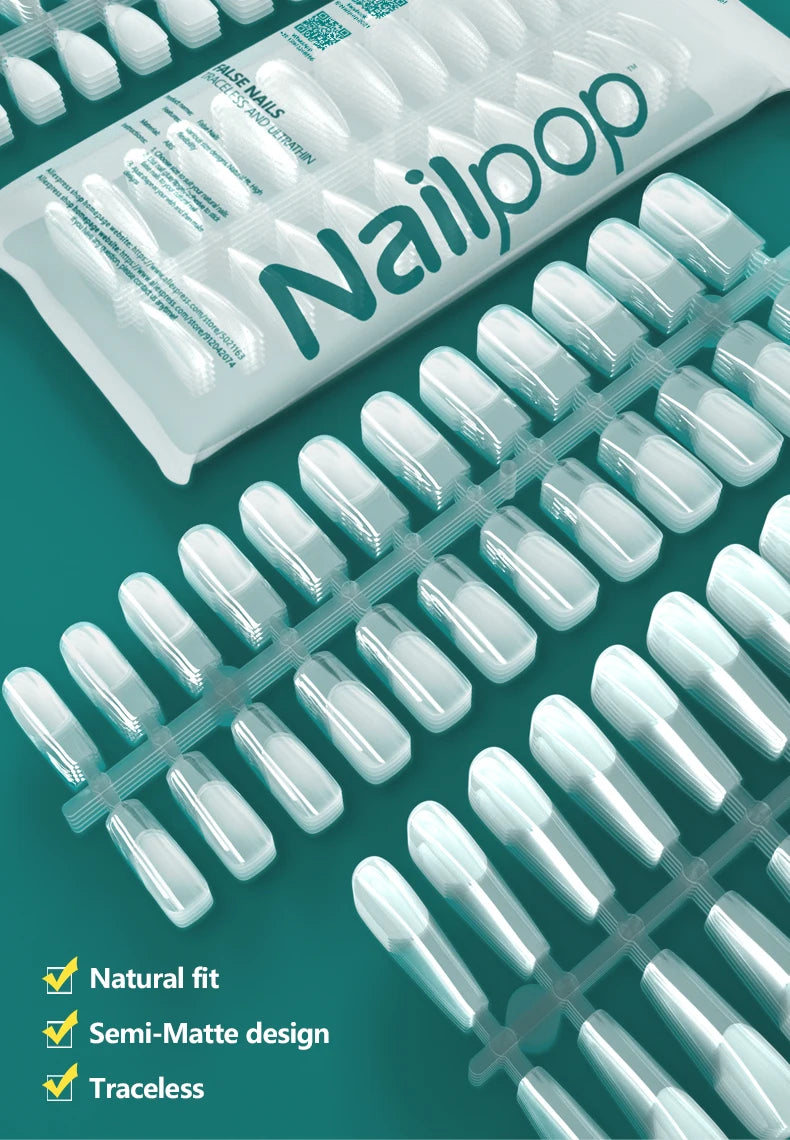 NAILPOP 120pcs Soft Gel Full Cover Press On Nails – Coffin Clear / Semi-Matte False Nail Tips - Roomsium