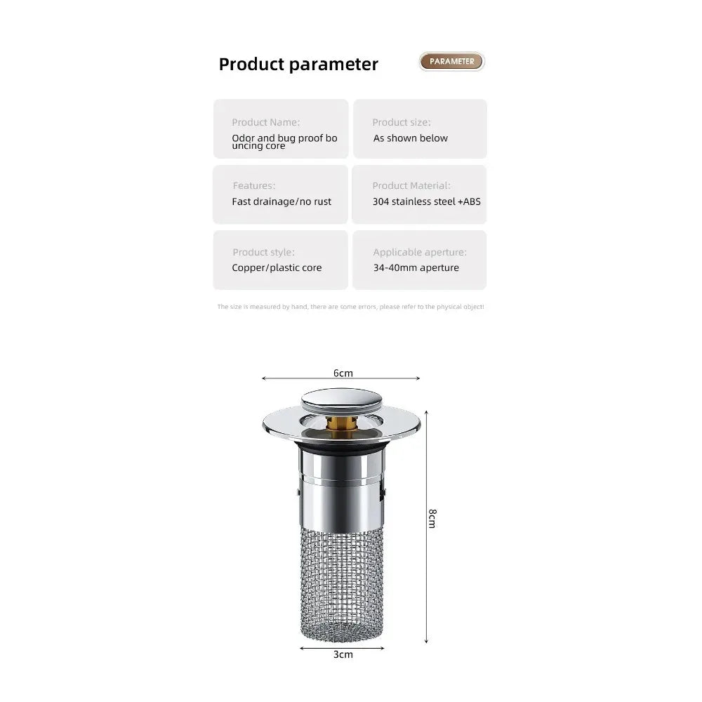 Stainless Steel Pop-Up Sink Drain Plug – Press Type