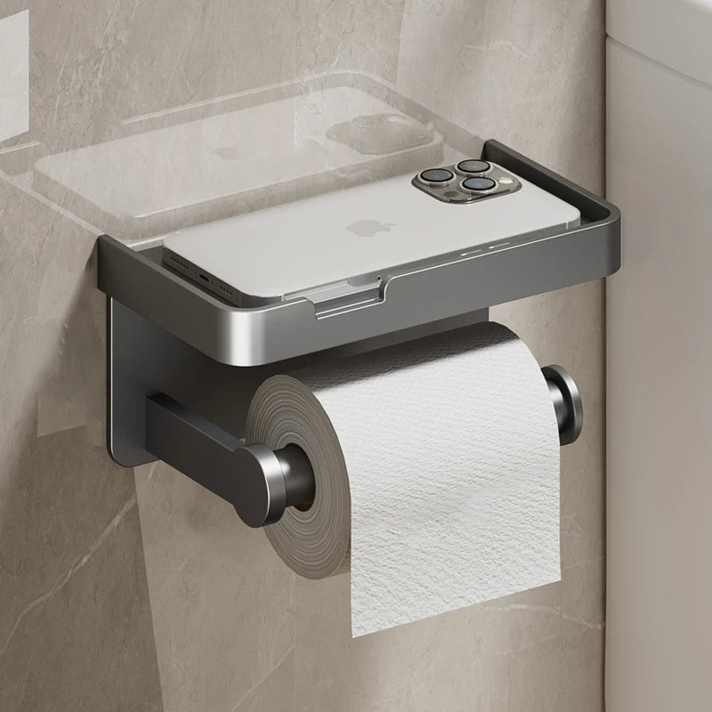 Aluminum Alloy Paper Holder – No-Drill Wall-Mounted Toilet & Kitchen Paper Roll Holder