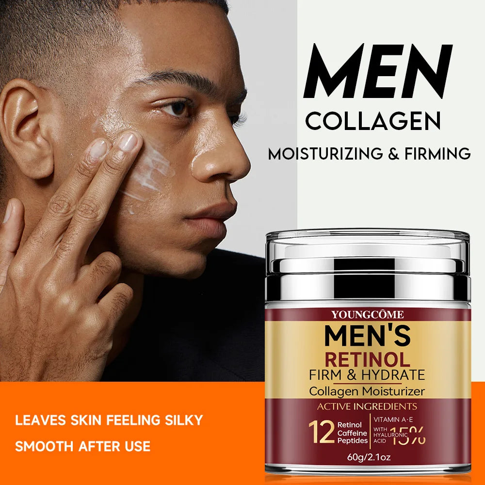 Youngcome Men's Retinol Moisturizer with a man applying cream to his face.