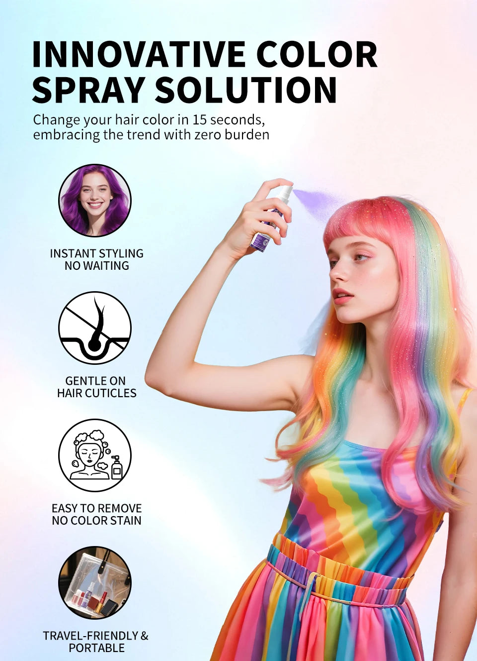 Temporary Hair Color Spray 30ml – Washable Styling Color