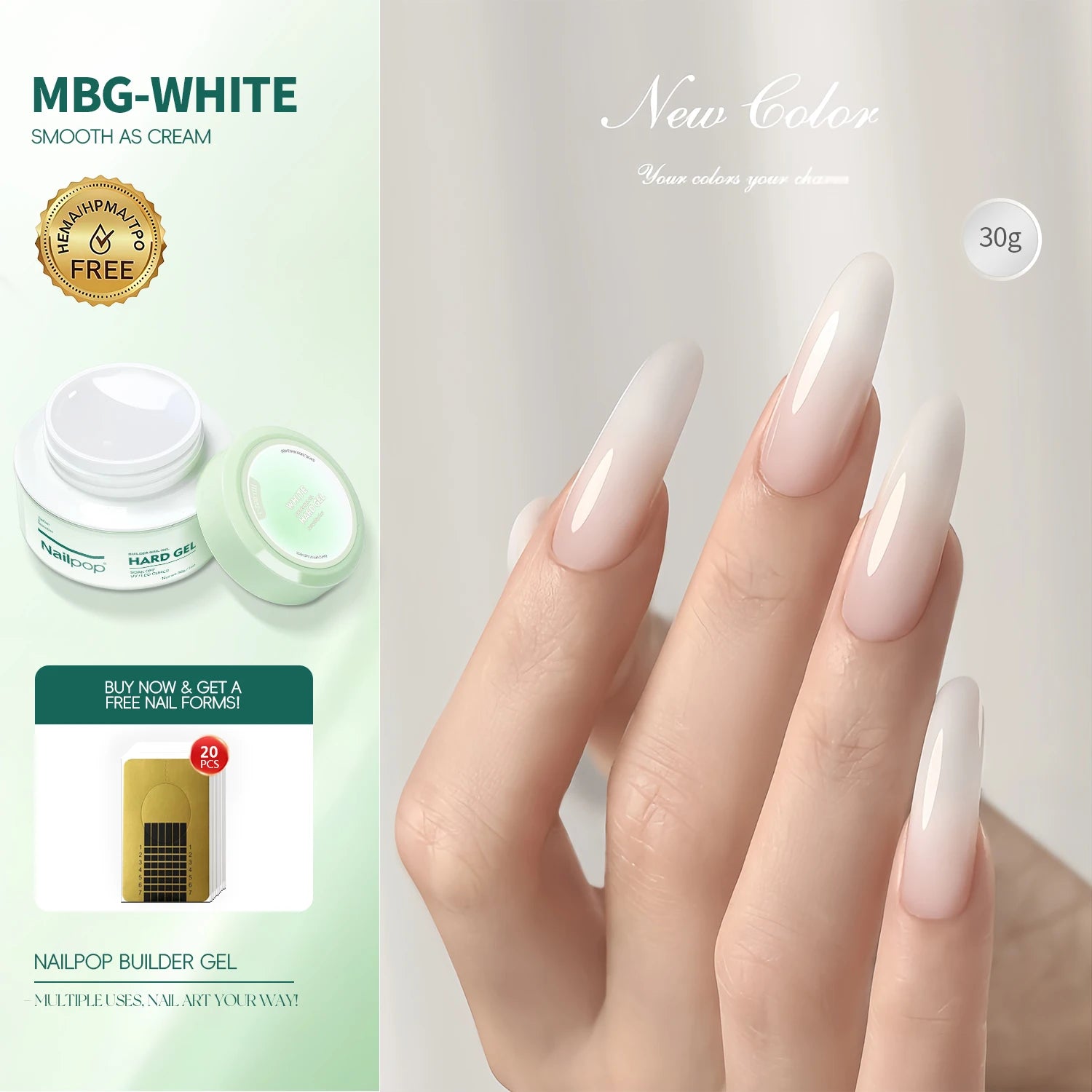 Nailpop Milky Smooth Builder Gel 30g / 100g – Self-Leveling Hard Gel for Nail Extension & Apex Building - Roomsium