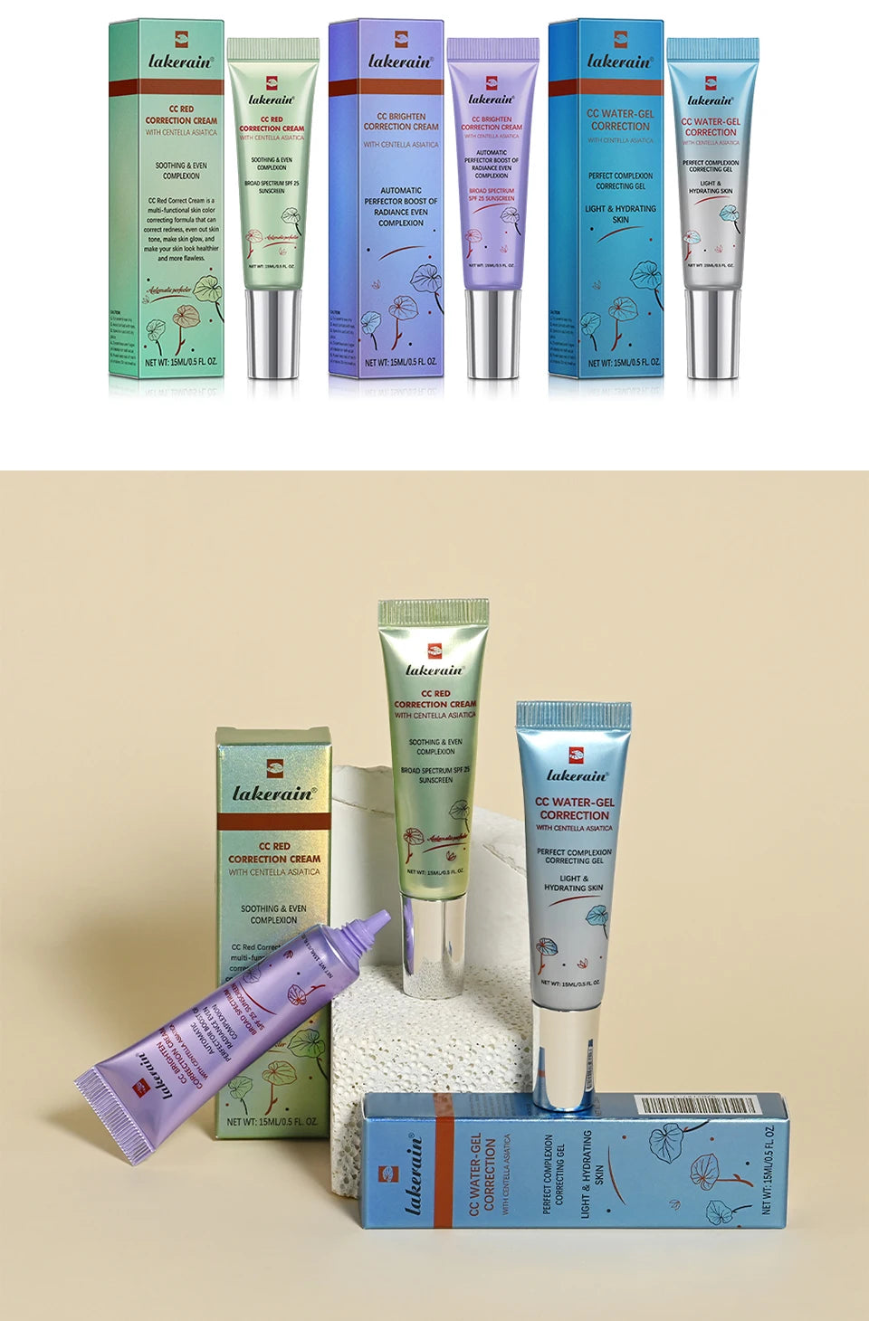 CC Cream Foundation Set with Centella – Lightweight Hydrating Base Makeup (3-Piece Set) - Roomsium