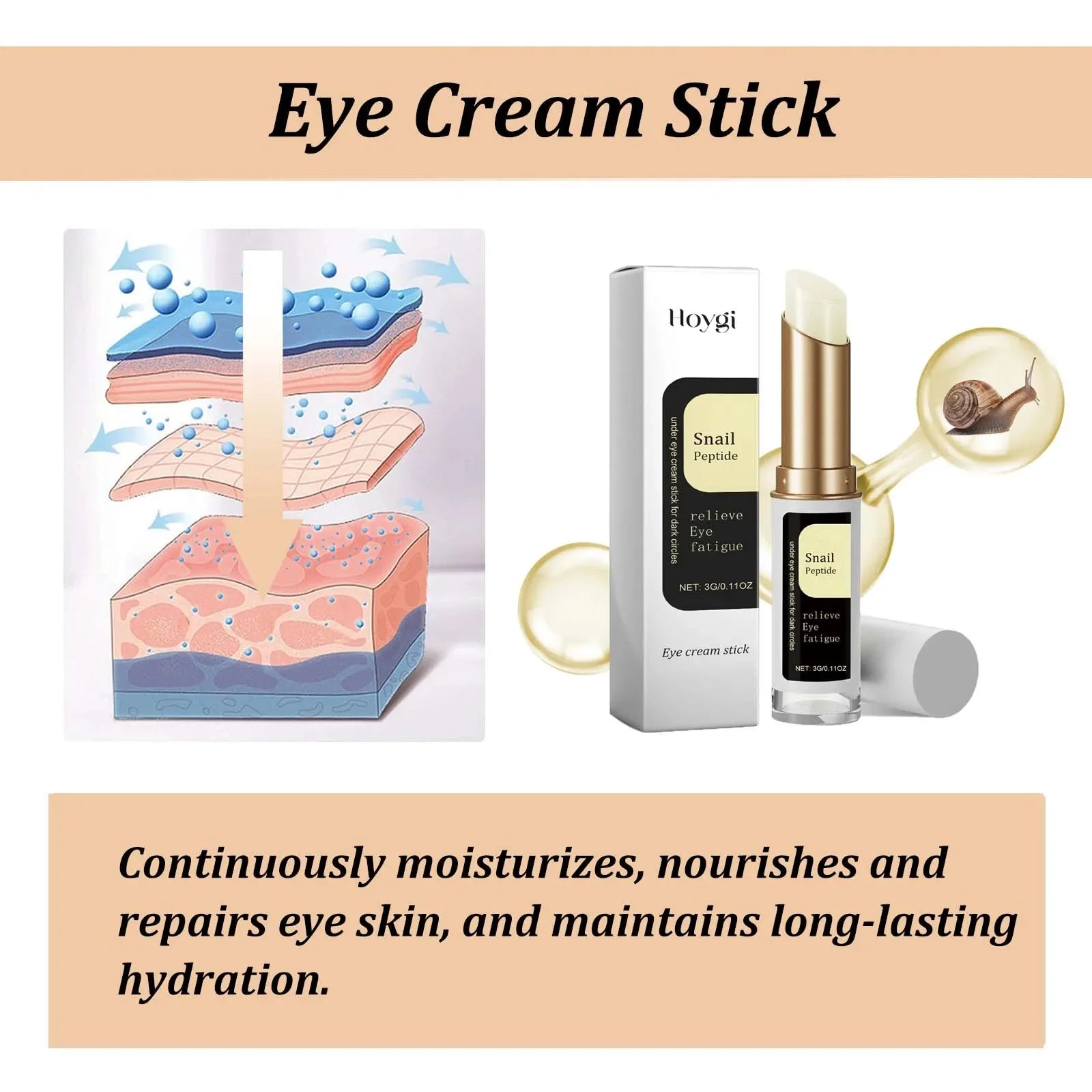 Hoygi Snail Collagen Eye Cream Stick 3g – Hydrating Niacinamide & Retinol Under Eye Care for Puffiness & Dark Circle Appearance - Roomsium